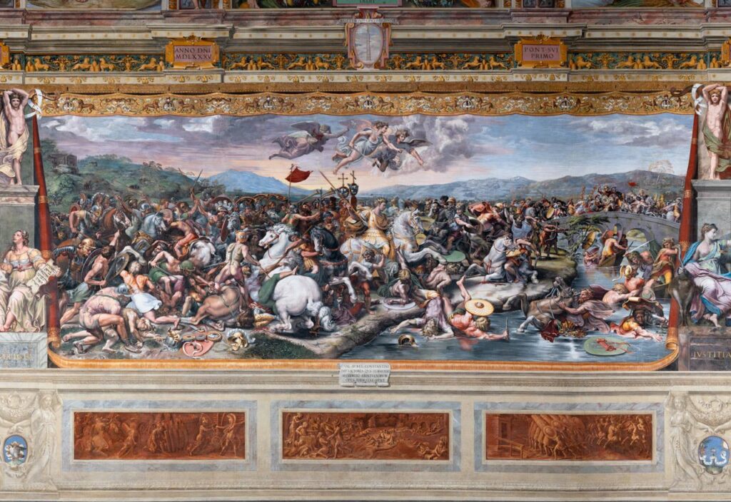 «La battaglia Ponte Milvio» nella Sala di Costantino, dopo il restauro
